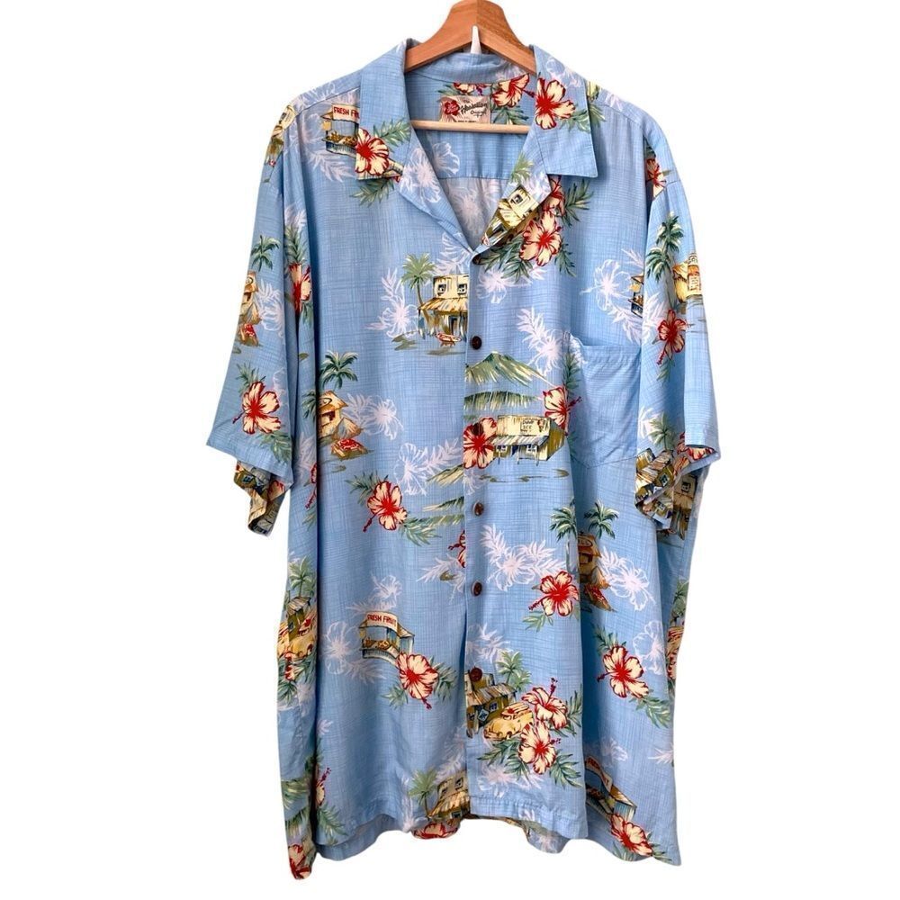Vintage Hilo Hattie The Hawaiian Original Light Blue Tropical Print Shirt in 3XL - Picture 1 of 7